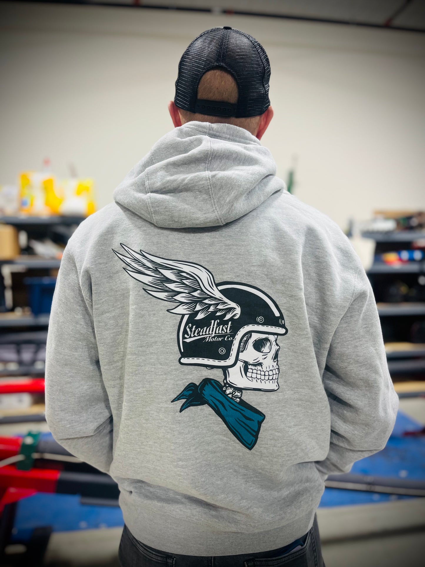 Winged skull pullover hoodie