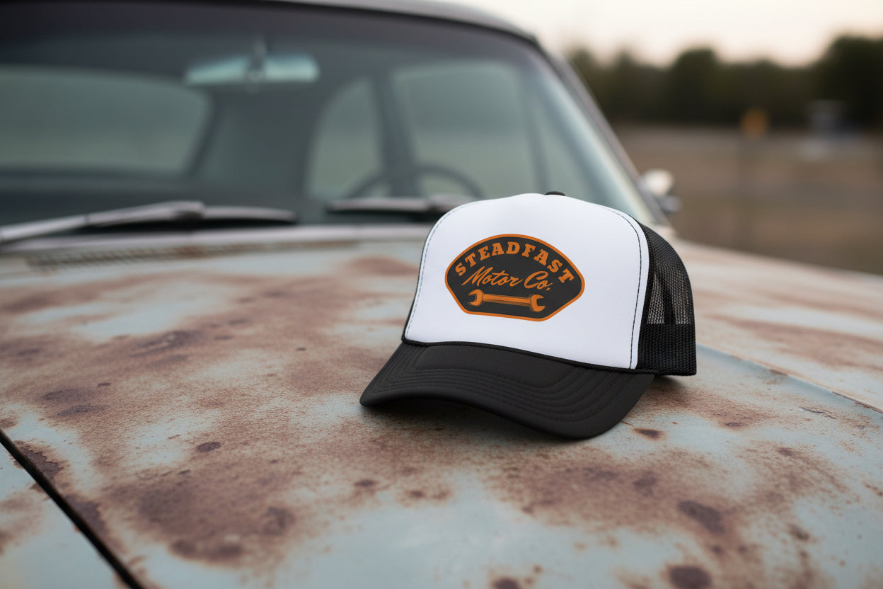 Steadfast Motor Co. Trucker Hat – Vintage Wrench Logo Foam Cap