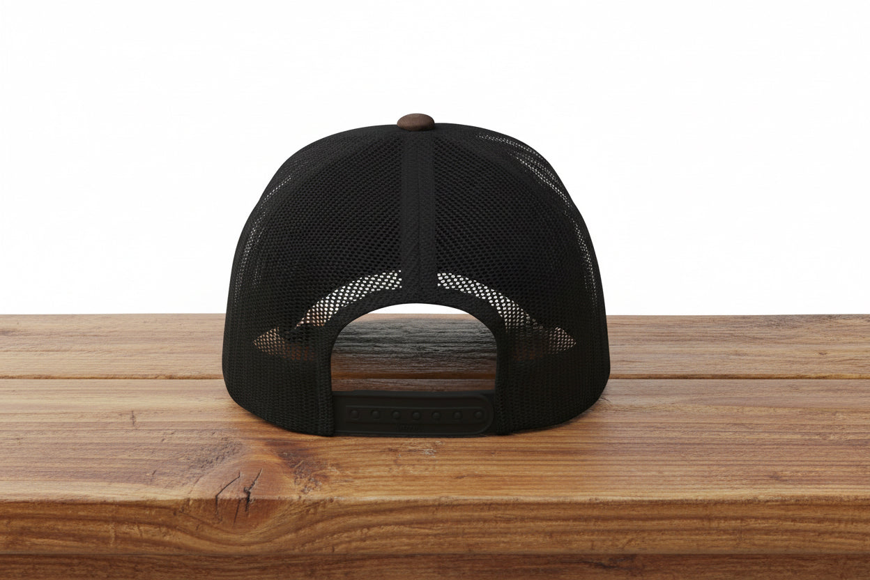 Camo Trucker Hat — "Steadfast Motor Co." Embroidered Mesh Cap